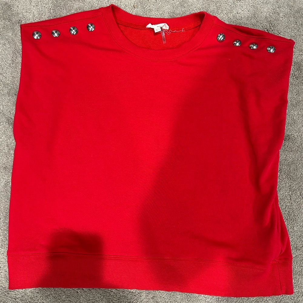 Sleeveless Red Stud-Shoulder Women's Sweatshirt Top